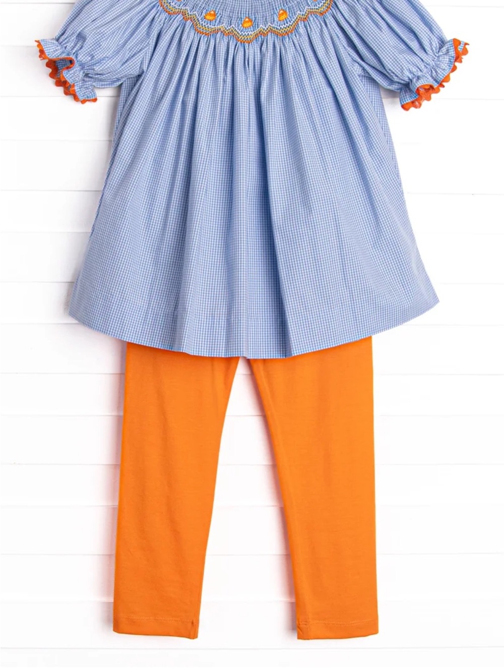Children's Blue Gingham Top & Orange Leggings Matching Set
